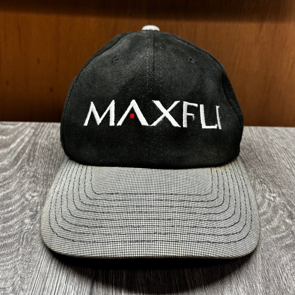 Vintage Maxfli Golf Hat Mens Black Grey Patterned Brim Adjustable Strapback